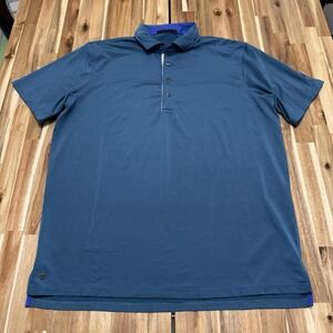 Greyson‎ Polo Shirt Mens L Blue Striped Performance Stretch Golf Wicking Wolf